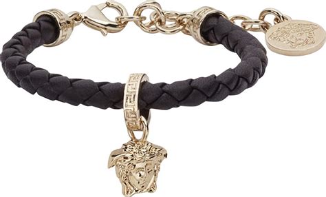 black versace bracelet|Versace braided leather charm bracelet.